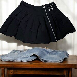 Cosmic Aura Black Punk Skater Pleated Goth Mini Skirt With Zipper &‎ Buckle XL